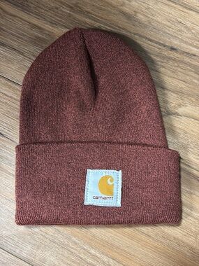 Carhartt Brick Red Knit Cuffed Beanie with Logo Patch